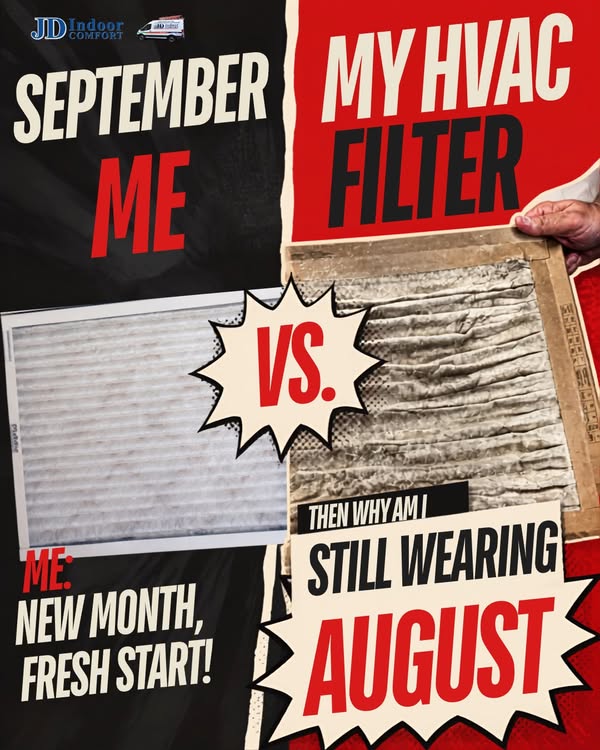 September me vs. my HVAC filter, clean filter vs. dirty filter meme