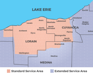 Service Area Map Lorain and Cuyahoga Counties